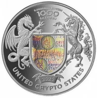 «Американский Бизон» United Crypto States 2025, серебро 31,1 г — реверс