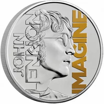 Монета Джон Леннон 2025 — 1 унция серебра, Великобритания (серия Music Legends) — аверс