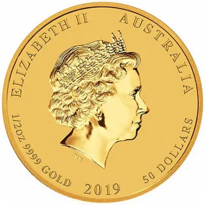 Год Свиньи 2019 — золотая монета Австралии 15,5 г (1/2 унции), Лунар — реверс