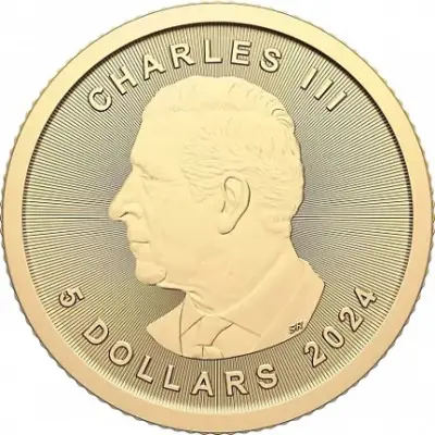 Кленовый лист, 5 CAD (1/10 унции, 2024) — реверс