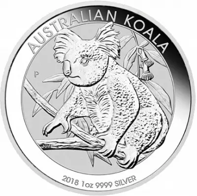 Коала 2018 — серебряная монета 31,1 г (1 унция) 9999, Австралия — аверс