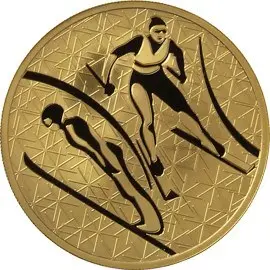 Монета Лыжное двоеборье — серебро 3 рубля, Олимпиада Сочи 2014 — аверс
