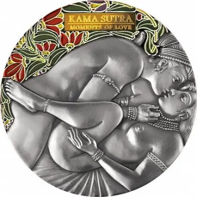 Серебряная монета «Камасутра» 2022 — Камерун, 93,3 г чистого серебра — аверс