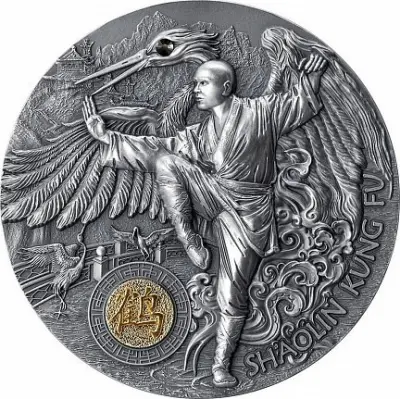 Монета «Шаолинь Кунг Фу — Стиль Журавля» 2022, 62,2 г серебра, Ниуэ — аверс