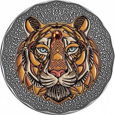 Монета «Тигр. Mandala Art» 2022 г., 62,2 г серебра, Ниуэ — аверс