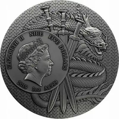 Монета «Лу Бу — воин Древнего Китая» Ниуэ 2019, серебро 93,3 г — реверс