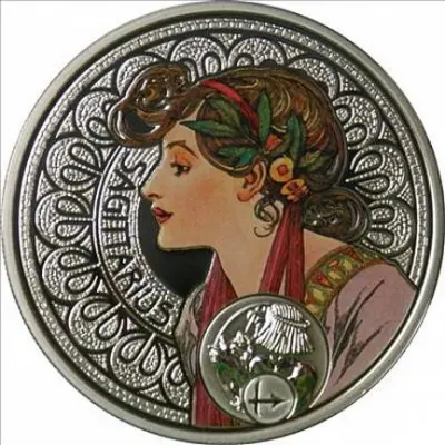 «Зодиак Альфонса Мухи — Стрелец» 2011, серебро 28,28 г, Ниуэ — аверс
