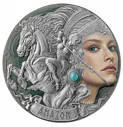 "Амазонка.Женщины-воины" 2024 г., 62,2 г ч. серебра. Камерун