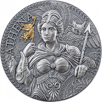 "Афина. Великая греческая мифология" 2024 г., 62,2 г. ч. серебра. Камерун