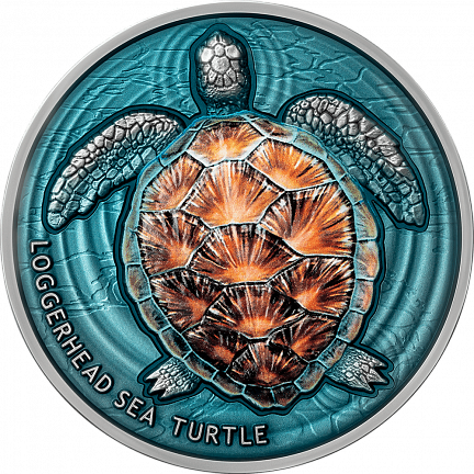 "Логгерхедская морская черепаха" 2023г. 62,2 г. ч. серебра. Ниуэ