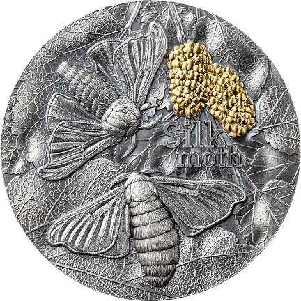"Шелкопряд" 2023 г., 62,2 г ч. серебра. Гана