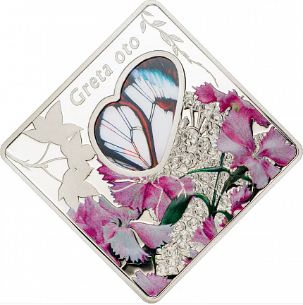 "Стеклянная Бабочка Greta Oto. Животные в стекле." 2014 г. вес 50 г.ч. серебра. Палау